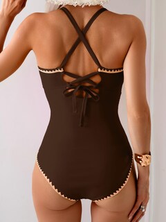 Foto 3 | Foto 3 | Traje De Baño De Una Pieza Eomenie Tummy Control Con Pliegues Color Marrón Oscuro - Venta Internacional.