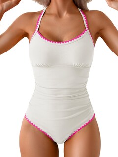 Foto 1 | Foto 1 | Traje De Baño De Una Pieza Eomenie Tummy Control Con Pliegues Blanco Y Rosa - Venta Internacional.
