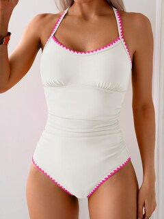 Foto 3 | Foto 3 | Traje De Baño De Una Pieza Eomenie Tummy Control Con Pliegues Blanco Y Rosa - Venta Internacional.
