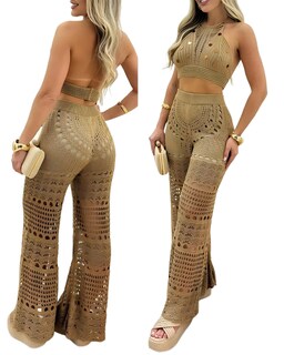Foto 1 | Foto 1 | Conjunto De Atuendo Chicme Para Mujer Top Corto De Ganchillo Con Pantalones - Venta Internacional.