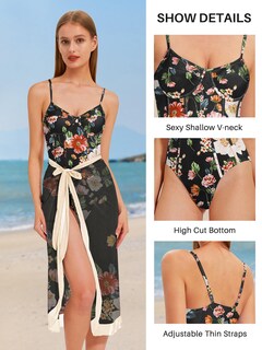 Foto 6 | Foto 6 | Traje De Baño De Una Pieza Jollkichay Retro Con Estampado Floral Y Conjunto De Cobertura - Venta Internacional.