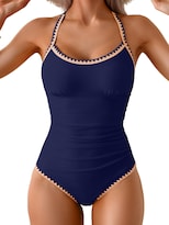 Traje De Baño De Una Pieza Eomenie Tummy Control Con Pliegues  Azul Marino - Venta Internacional.