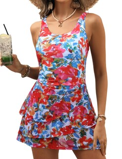 Foto 1 | Foto 1 | Vestido De Baño Vimpunec Para Mujer Con Control De Barriga Rojo Con Estampado Floral Talla L - Venta Internacional.