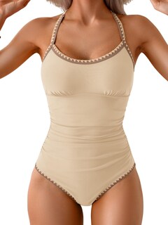 Foto 1 | Foto 1 | Traje De Baño De Una Sola Pieza Para Mujer Con Control De Barriga Fruncido Color Beige - Venta Internacional.