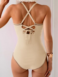 Foto 4 | Foto 4 | Traje De Baño De Una Sola Pieza Para Mujer Con Control De Barriga Fruncido Color Beige - Venta Internacional.