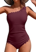 Traje De Baño De Una Pieza Charmo Acanalado  Cobertura Total  Color Burdeos - Venta Internacional.
