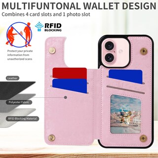 Foto 4 | Foto 4 | Funda Tipo Cartera Ueebai Para Iphone 16 De Piel Sintética Blanca Y Rosa - Venta Internacional.