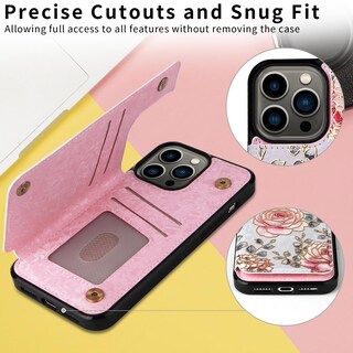 Foto 5 | Foto 5 | Funda Tipo Cartera Ueebai Para Iphone 13 Pro De Piel Sintética Morada Y Rosa - Venta Internacional.