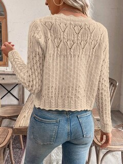 Foto 2 | Foto 2 | Jersey Tipo Cárdigan De Punto Urquics Para Mujer  Cuello Redondo  Color Albaricoque  Talla L - Venta Internacional.