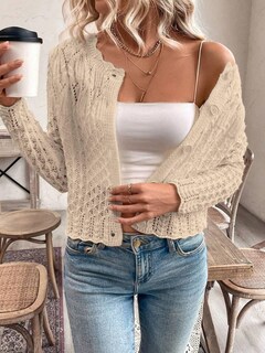 Foto 4 | Foto 4 | Jersey Tipo Cárdigan De Punto Urquics Para Mujer  Cuello Redondo  Color Albaricoque  Talla L - Venta Internacional.
