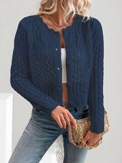 Foto 4 | Foto 4 | Jersey Tipo Cárdigan De Punto Urquics Para Mujer Cuello Redondo Azul Marino L - Venta Internacional.