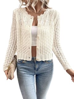 Foto 1 | Foto 1 | Jersey Tipo Cárdigan De Punto Urquics Para Mujer Cuello Redondo Color Beige Talla M - Venta Internacional.