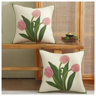 Foto 2 | Foto 2 | Juego De 2 Fundas De Cojín Bordadas En Forma De Tulipán Rosa 45 X 45 Cm - Venta Internacional.