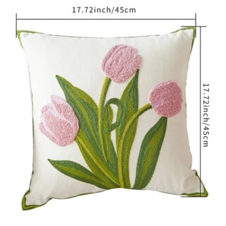 Foto 3 | Foto 3 | Juego De 2 Fundas De Cojín Bordadas En Forma De Tulipán Rosa 45 X 45 Cm - Venta Internacional.