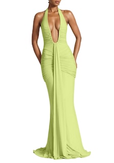 Foto 1 | Foto 1 | Vestido Largo Shinfy Summer Halter Con Cuello En V Fruncido Verde Para Mujer - Venta Internacional.