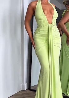 Foto 2 | Foto 2 | Vestido Largo Shinfy Summer Halter Con Cuello En V Fruncido Verde Para Mujer - Venta Internacional.