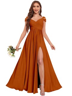 Foto 4 | Foto 4 | Vestido De Dama De Honor Fu Jiang Con Hombros Descubiertos En Gasa Rosa Empolvada - Venta Internacional.