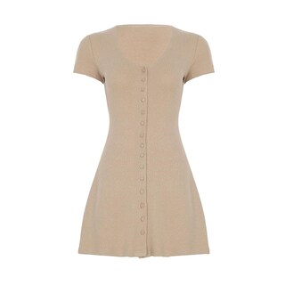 Foto 6 | Foto 6 | Minivestido Gczren Sexy Para Mujer Cuello En V Profundo Botones En La Parte Delantera - Venta Internacional.