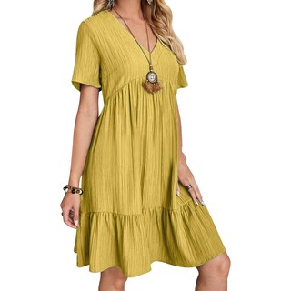 Foto 1 | Foto 1 | Vestido De Verano Gchanao Para Mujer Casual Holgado Cuello En V Amarillo - Venta Internacional.