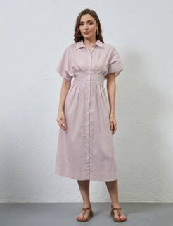 Foto 4 | Foto 4 | Vestido Largo Dsewpaur A Rayas Con Botones En La Parte Delantera Plisado Para Mujer - Venta Internacional.