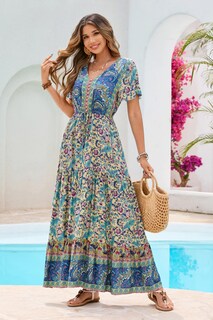 Foto 4 | Foto 4 | Vestido R.vivimos Con Estampado Floral De Verano Mezcla De Algodón Cuello En V - Venta Internacional.