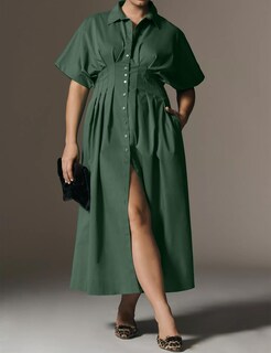 Foto 2 | Foto 2 | Vestido Largo Dsewpaur A Rayas Con Botones En La Parte Delantera Camisa Plisada Para Mujer - Venta Internacional.