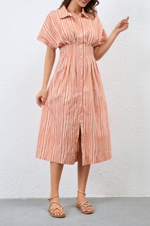 Foto 4 | Foto 4 | Vestido Camisero Calbático Plisado A Rayas Para Mujer - Venta Internacional.