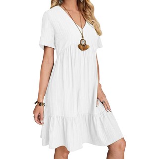 Foto 1 | Foto 1 | Vestido De Verano Para Mujer Gchanao Casual Holgado Cuello En V Blanco S - Venta Internacional.