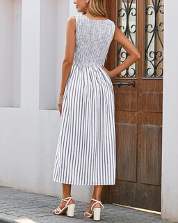 Foto 6 | Foto 6 | Vestido Midi Yexpine A Rayas Sin Mangas Swing A Line Blue Para Mujer - Venta Internacional.