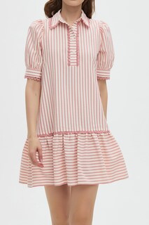 Foto 2 | Foto 2 | Vestido Ezapine A Rayas Para Mujer Con Cuello Y Manga Corta Abullonada - Venta Internacional.