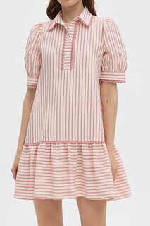 Foto 4 | Foto 4 | Vestido Ezapine A Rayas Para Mujer Con Cuello Y Manga Corta Abullonada - Venta Internacional.