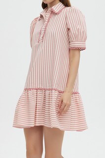Foto 5 | Foto 5 | Vestido Ezapine A Rayas Para Mujer Con Cuello Y Manga Corta Abullonada - Venta Internacional.