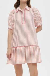 Foto 6 | Foto 6 | Vestido Ezapine A Rayas Para Mujer Con Cuello Y Manga Corta Abullonada - Venta Internacional.