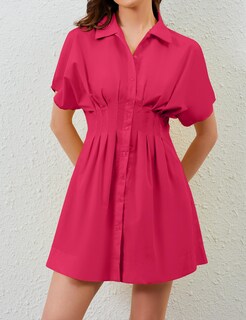 Foto 4 | Foto 4 | Vestido Jeibkouy De Verano De Manga Corta Con Botones En La Parte Delantera Plisado - Venta Internacional.