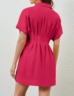 Foto 6 | Foto 6 | Vestido Jeibkouy De Verano De Manga Corta Con Botones En La Parte Delantera Plisado - Venta Internacional.