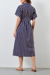 Foto 7 | Foto 7 | Vestido Maxi Camisero Jeibkouy A Rayas Manga Corta Cuello En V Azul Marino - Venta Internacional.