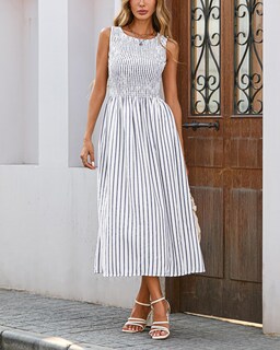 Foto 4 | Foto 4 | Vestido Midi Yexpine A Rayas Sin Mangas Swing A Line Blue Para Mujer - Venta Internacional.