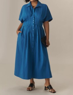 Foto 3 | Foto 3 | Vestido Maxi Camisero Jeibkouy A Rayas Con Botones En La Parte Delantera Y Cuello En V Azul - Venta Internacional.