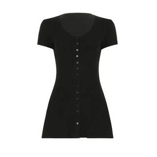 Foto 7 | Foto 7 | Vestido Gczren Minivestido De Punto Sexy Con Cuello En V Y Manga Corta Negro - Venta Internacional.