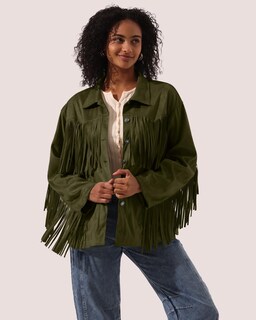 Foto 5 | Foto 5 | Chaqueta Locachy De Gamuza Sintética Con Flecos Para Mujer Vintage Color Verde Militar Xl - Venta Internacional.