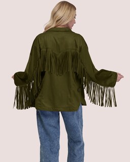Foto 6 | Foto 6 | Chaqueta Locachy De Gamuza Sintética Con Flecos Para Mujer Vintage Color Verde Militar Xl - Venta Internacional.