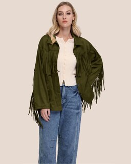 Foto 7 | Foto 7 | Chaqueta Locachy De Gamuza Sintética Con Flecos Para Mujer Vintage Color Verde Militar Xl - Venta Internacional.