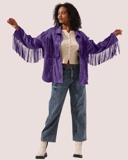 Foto 3 | Foto 3 | Chaqueta Locachy De Gamuza Sintética Con Flecos Vintage Color Morado Occidental Para Mujer - Venta Internacional.