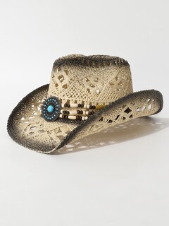 Foto 3 | Foto 3 | Sombrero Vaquero Qwinee Western Straw Para Mujer Y Hombre Color Beige Y Blanco - Venta Internacional.