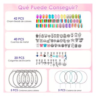 Foto 2 | Foto 2 | Set De Abalorios Para Niñas Para Hacer Pulseras Con 42 Dijes De Cristal - Venta Internacional.