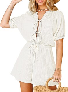 Foto 1 | Foto 1 | Mono Rompers Fixmatti De Verano Con Cuello En V Y Anudado Blanco Para Mujer - Venta Internacional.