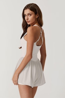 Foto 2 | Foto 2 | Romper Qinsen Para Mujer Cuello Cuadrado Sin Mangas Color Beige Talla M - Venta Internacional.