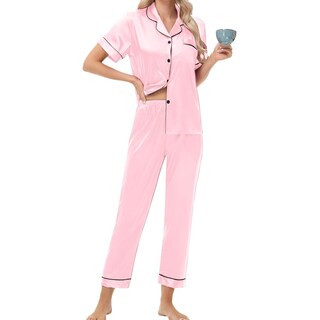 Foto 4 | Foto 4 | Conjunto De Pijama Exemaba Top Y Pantalones De Satén De Manga Corta Para Mujer - Venta Internacional.