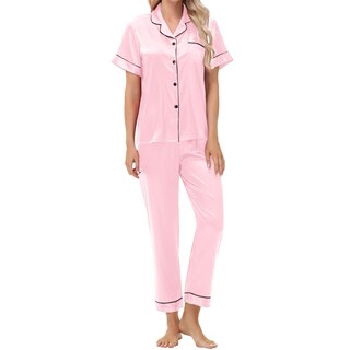 Foto 5 | Foto 5 | Conjunto De Pijama Exemaba Top Y Pantalones De Satén De Manga Corta Para Mujer - Venta Internacional.