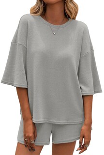 Foto 1 | Foto 1 | Conjunto De Pijama Tankaneo Para Mujer Suéter Y Pantalones Cortos De 2 Piezas Color Gris - Venta Internacional.